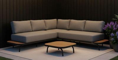 Porto lounge corner set anthracite steel/acacia teak look Eurofar - Eurofar