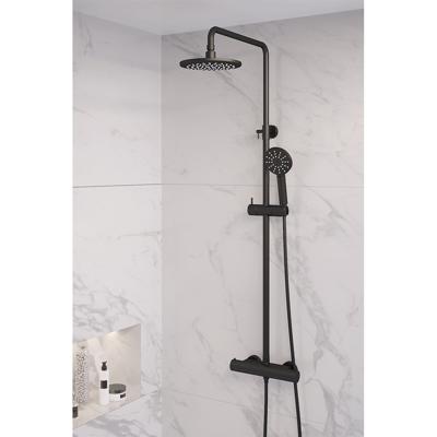 Opbouw thermostatische regendouche SET 02 - 20 cm douchekop - 3-standen handdouche - doucheslang mat zwart