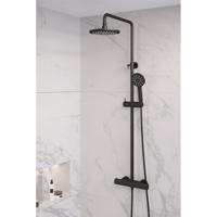 Opbouw thermostatische regendouche SET 02 - 20 cm douchekop - 3-standen handdouche - doucheslang mat zwart - thumbnail