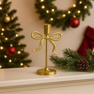 Decoris kandelaar aluminium strik 12x8.5x21cm goud