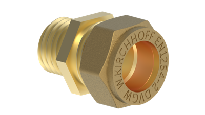 Kirchhoff Messing overgangsstuk, blank, 18 mm x 1/2"ET, klemkoppeling voor koperen buis - 989457617