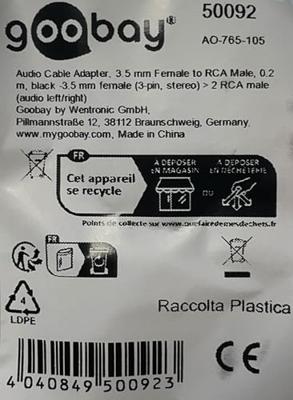 goobay RCA > 3-Pin 3.5 mm (female) adapter