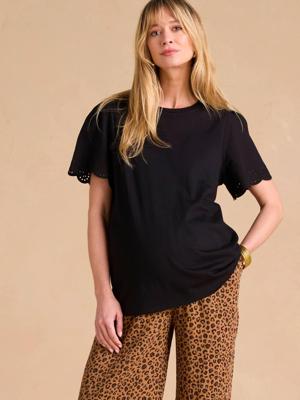 Zwangerschaps-T-shirt met twee stoffen ENVIE DE FRAISE met mouwen van kant zwart