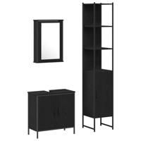 3-delige badkamermeubelset zwart eiken fineer - thumbnail