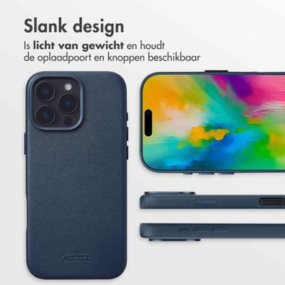 Accezz MagSafe Leather Backcover voor iPhone 16 Pro Max Telefoonhoesje Blauw