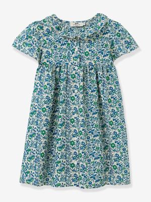 Meisjesjurk van Liberty® CYRILLUS-stof groen, bedrukt