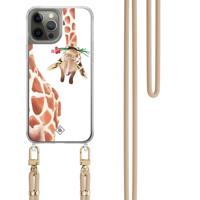 iPhone 12 (Pro) hoesje met beige koord - Giraffe - thumbnail