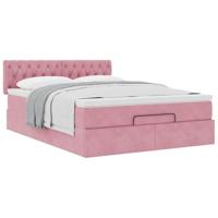 Ottoman bed met matras 140x200cm fluweel roze - thumbnail