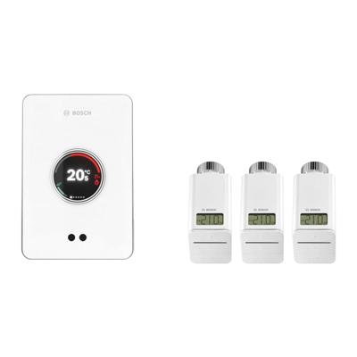Bosch EasyControl set m. 1x Single slimme kamerthermostaat en 3x Smart radiatorthermostaatkop wit 7736701393