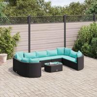 10-delige Loungeset met kussens poly rattan zwart - thumbnail