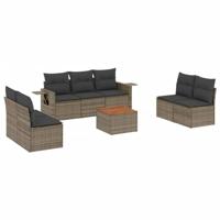 8-delige Loungeset met kussens poly rattan grijs - thumbnail