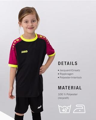 JAKO 4224K Shirt Iconic Km Kids - Zwart/Pink/Fluogeel - 140