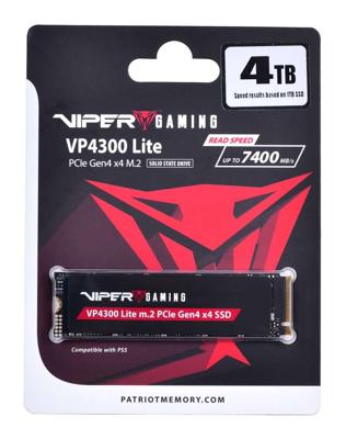 Patriot vp4300 lite 4 tb ssd (zwart, pcie 4.0 x4, nvme 2.0, m.2 2280)