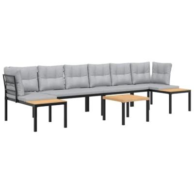 5-delige Loungeset met kussens gepoedercoat staal zwart