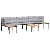 5-delige Loungeset met kussens gepoedercoat staal zwart - thumbnail