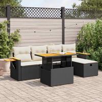 6-delige Loungeset met kussens poly rattan zwart - thumbnail
