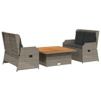 3-delige Loungeset met kussens poly rattan grijs - thumbnail