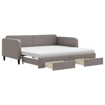 Slaapbank met onderschuifbed en lades 100x200 cm stof taupe - thumbnail