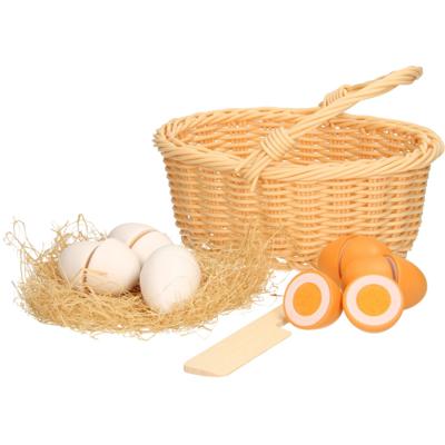 Snij-Eieren Hout in Kunststof Rieten Mandje