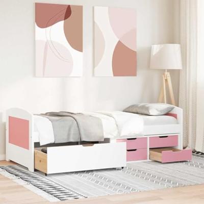 Slaapbank met 5 lades zonder matras IRUN 90x200 cm wit en roze Slaapbank met 5 lades zonder matras IRUN 90x200 cm wit en roze