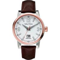 Nautica horlogeband A14568G Leder Bruin 20mm + bruin stiksel - thumbnail