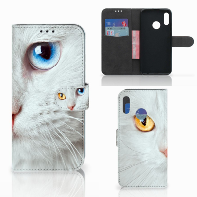 Honor 10 Lite | Telefoonhoesje | Met pasjeshouder | Witte Kat Honor 10 Lite | Telefoonhoesje | Met pasjeshouder | Witte Kat