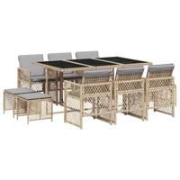 11-delige Tuinset met kussens poly rattan beige - thumbnail