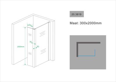 Wiesbaden Comfort zijwand met hoekprofiel 300 x 20000 x 10 mm nano helder glas/chroom 20.3819 Wiesbaden Comfort zijwand met hoekprofiel 300 x 20000 x 10 mm nano helder glas/chroom 20.3819