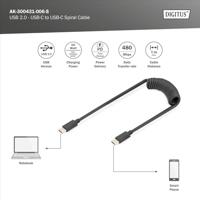 Digitus AK-300431-006-S USB-C Adapter [1x USB-C - 1x USB-C] Zwart Spiraalkabel 1 m - thumbnail