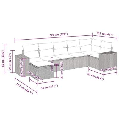 7-delige Loungeset met kussens poly rattan zwart