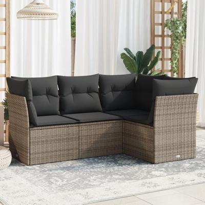 4-delige Loungeset met kussens poly rattan grijs