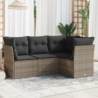 4-delige Loungeset met kussens poly rattan grijs - thumbnail