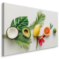 Schilderij - Kleurrijke fruit en palmbladeren, premium print - thumbnail