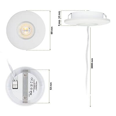 Set van 2 Pavo - Platte LED ipbouwspots met lage inbouwdiepte 12mm - 3 Watt 300 Lumen - 2700K Warm wit - Dimbaar - Rond - Meubelspot - IP44 waterdicht - Wit Set van 2 Pavo - Platte LED ipbouwspots met lage inbouwdiepte 12mm - 3 Watt 300 Lumen - 2700K Warm wit - Dimbaar - Rond - Meubelspot - IP44 waterdicht - Wit