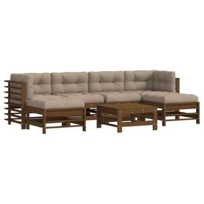 7-delige Loungeset met kussens massief hout honingbruin - thumbnail