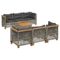 8-delige Loungeset met kussens poly rattan grijs - thumbnail