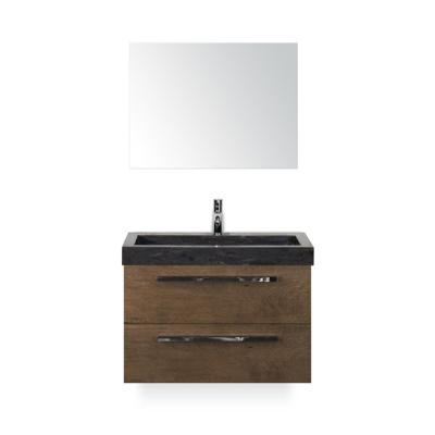 Seville Badmeubelset 80 cm - Tabacco - Wastafel Hardsteen Wit Lucca - met Spiegel