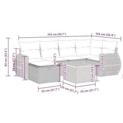 7-delige Loungeset met kussens poly rattan zwart