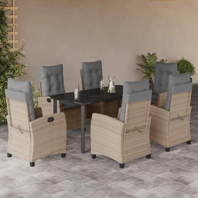 7-delige Tuinset met kussens poly rattan gemengd beige