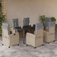7-delige Tuinset met kussens poly rattan gemengd beige - thumbnail