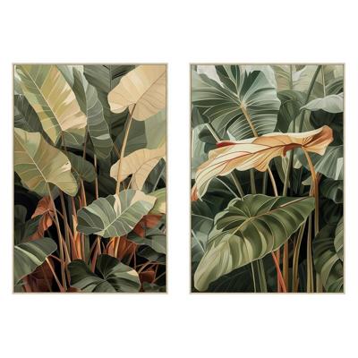 Schilderij Home ESPRIT Geel Groen Terra cotta Palmen Tropisch (2 Stuks)