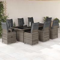 9-delige Bistroset met kussens poly rattan grijs - thumbnail
