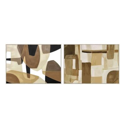 Schilderij Home ESPRIT Bruin Beige Abstract Met reliëf Stads 140 x 4 x 100 cm (2 Stuks)