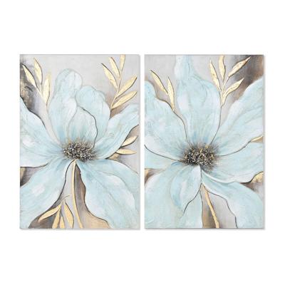 Canvas Home ESPRIT Blauw Gouden Bloem Shabby Chic 60 x 3 x 90 cm (2 Stuks)