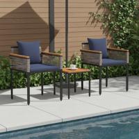 Buitenmeubelset met kussen 3 pcs Grijs en Marineblauw PE Rattan - thumbnail