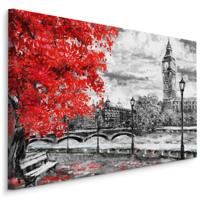 Schilderij - Uitzicht op de Thames en Big Ben in Londen (print op canvas), zwart-wit/rood, 4 maten, wanddecoratie - thumbnail