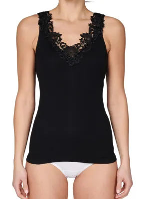 Toker Hemdje met kant, breed bandje 228/1 Kanten dames onderhemd - 100% katoenen ondergoed - 38 - Zwart - Top - Singlet - 38