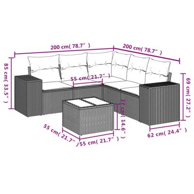 6-delige Loungeset met kussens poly rattan bruin - thumbnail