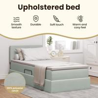Opbergbed met LED met matras Lichtgrijs 90 x 190 cm Fluweel - thumbnail
