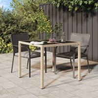 Tuintafel 90x90x75 cm gehard glas en poly rattan beige - thumbnail